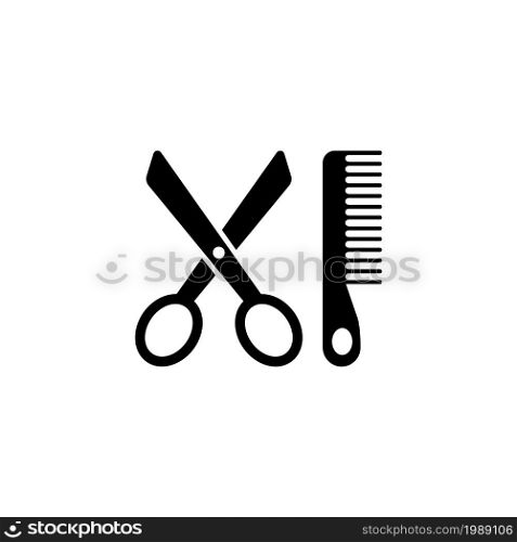 Scissors and Comb, Hairdresser Tools. Flat Vector Icon illustration. Simple black symbol on white background. Scissors and Comb, Hairdresser Tools sign design template for web and mobile UI element. Scissors and Comb, Hairdresser Tools. Flat Vector Icon illustration. Simple black symbol on white background. Scissors and Comb, Hairdresser Tools sign design template for web and mobile UI element.