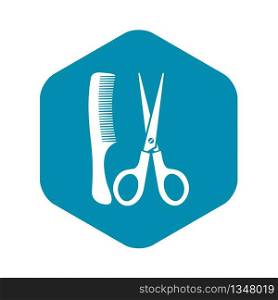 Scissors and comb icon in simple style isolated on white background. Scissors and comb icon, simple style