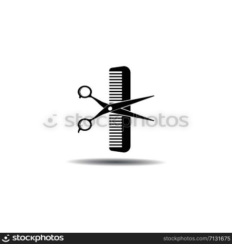 Scissors and comb logo vector icon illustration design