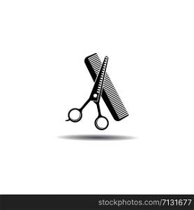 Scissors and comb logo vector icon illustration design