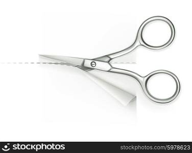 Scissors and paper, cut, vector illustration