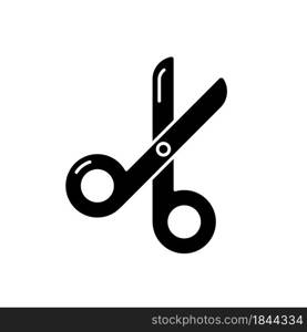 Scissors black glyph icon. Paper cutting. Office shearing equipment. Stationery for school. Stainless steel blades. Classroom supplies. Silhouette symbol on white space. Vector isolated illustration. Scissors black glyph icon