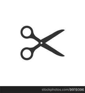 Scissors cut black icon on white backdrop. Vector flat isolated illustration