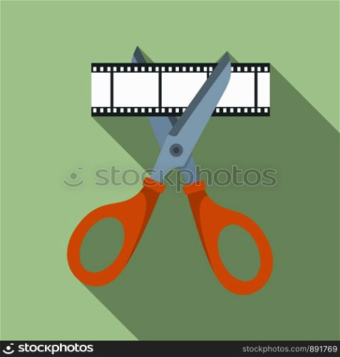 Scissors cut film icon. Flat illustration of scissors cut film vector icon for web design. Scissors cut film icon, flat style