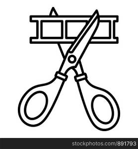 Scissors cut film icon. Outline scissors cut film vector icon for web design isolated on white background. Scissors cut film icon, outline style