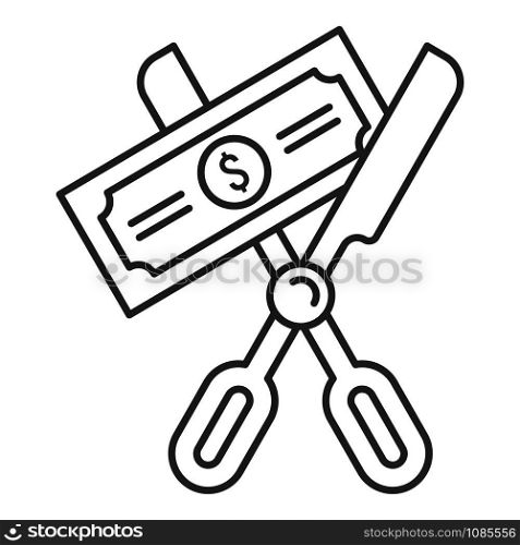 Scissors cut money icon. Outline scissors cut money vector icon for web design isolated on white background. Scissors cut money icon, outline style