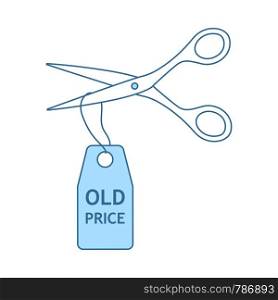 Scissors Cut Old Price Tag Icon. Thin Line With Blue Fill Design. Vector Illustration.