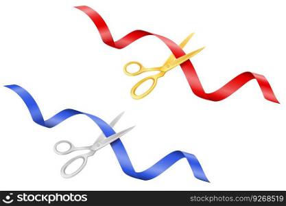 scissors cutting a satin ribbon at an opening or ceremony vector illustration isolated on white background