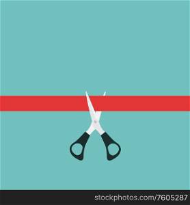 Scissors cutting red ribbon. Grand opening concept. Vector Illustration EPS10. Scissors cutting red ribbon. Grand opening concept. Vector Illustration