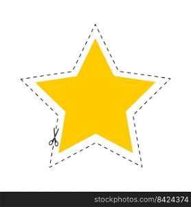 Scissors cutting star shape with dotted outline line. Cut here pictogram for paper discount coupons, vouchers, promo codes. Vector flat illustration.. Scissors cutting star shape with dotted outline line. Cut here pictogram for paper discount coupons, vouchers, promo codes. Vector flat illustration