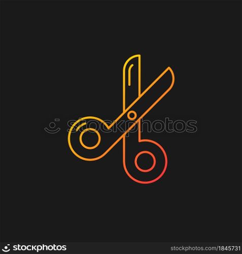 Scissors gradient vector icon for dark theme. Paper cutting tool. Office shearing equipment. Stationery for school. Thin line color symbol. Modern style pictogram. Vector isolated outline drawing. Scissors gradient vector icon for dark theme