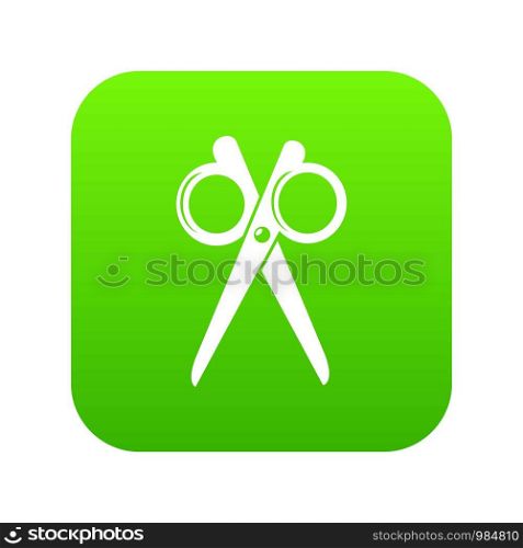Scissors icon green vector isolated on white background. Scissors icon green vector