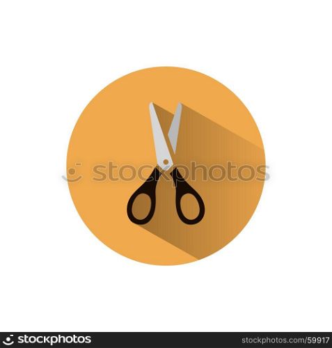 Scissors icon with shadow on a yellow circle