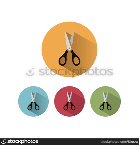 Scissors icon with shadow on colored circles