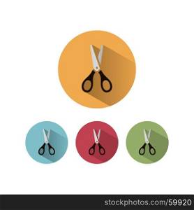 Scissors icon with shadow on colored circles