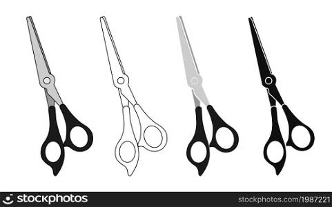 Scissors icons set. Vector clip art illustrations isolated on white. Scissors icons set
