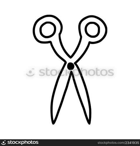 Scissors in doodle style. Cut icon. Vector illustration on white background.