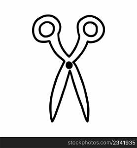 Scissors in doodle style. Cut icon. Vector illustration on white background.