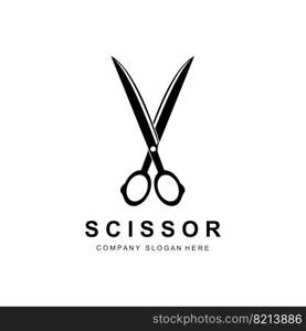 Scissors Logo Design, Vector Illustration Cutting Tool Icon Sticker Banner And Barber Company Brand