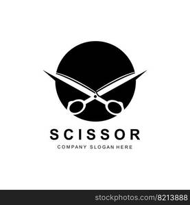 Scissors Logo Design, Vector Illustration Cutting Tool Icon Sticker Banner And Barber Company Brand