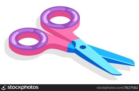 Scissors or cutting tool, school stationery supply vector. Pupils art lesson equipment, cut paper, sharp instrument with handles, schoolbag item, education. Office object isometric 3d. School Stationery Supply, Scissors or Cutting Tool