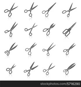 Scissors professional fashion barber equipment icons black set isolated vector illustration