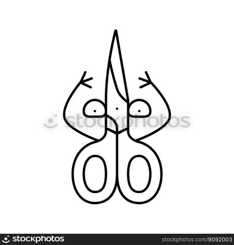 scissors school character line icon vector. scissors school character sign. isolated contour symbol black illustration. scissors school character line icon vector illustration