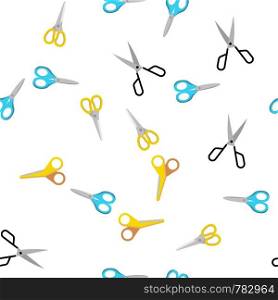 Scissors, School Stationery Vector Color Icons Seamless Pattern. Scissors With Plastic Handles Linear Symbols Pack. Office Supplies. Hairdresser Equipment, Gardening Tool Illustrations. Scissors, School Stationery Vector Seamless Pattern