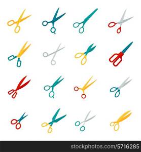 Scissors shears harcutting work tools icons flat set isolated vector illustration