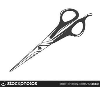 Scissors symbol isolated on white background. Opened hair cutting scissors. Barber logo icon. Tool for the work of a hairdresser or tailor. Metal cutting tool for hair or paper, sharp instrument. Scissors symbol isolated on white background. Opened hair cutting scissors. Barber logo icon