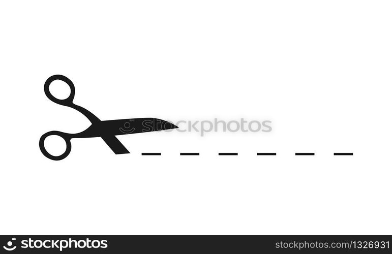 Scissors with cut lines isolated on white background. Vector illustration EPS 10