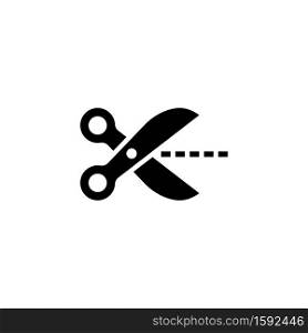 Scissors with cutout line icon in black. Vector on isolated white background. EPS 10.. Scissors with cutout line icon in black. Vector on isolated white background. EPS 10