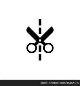 Scissors with Dashed Line. Flat Vector Icon. Simple black symbol on white background. Scissors with Dashed Line Flat Vector Icon