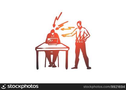 Scold, boss, work, employee, office concept. Hand drawn boss screaming on worker concept sketch. Isolated vector illustration.. Scold, boss, work, employee, office concept. Hand drawn isolated vector.