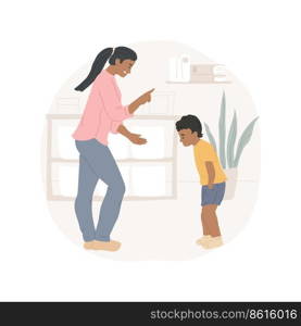 Scoldings isolated cartoon vector illustration. Parent scolding a child, adult showing forefinger, misbehaving chidren, kids upbringing, family life, bad behavior, explaining vector cartoon.. Scoldings isolated cartoon vector illustration.