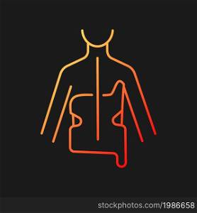 Scoliosis brace gradient vector icon for dark theme. Spine curvature correction. Backbone orthosis. Spinal treatment. Thin line color symbol. Modern style pictogram. Vector isolated outline drawing. Scoliosis brace gradient vector icon for dark theme