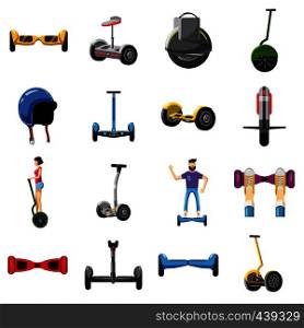 Scooter balance icons set. Cartoon illustration of 16 scooter balance vector icons for web. Scooter balance icons set, cartoon style