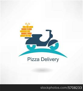 scooter carries pizza. Flat modern style vector design
