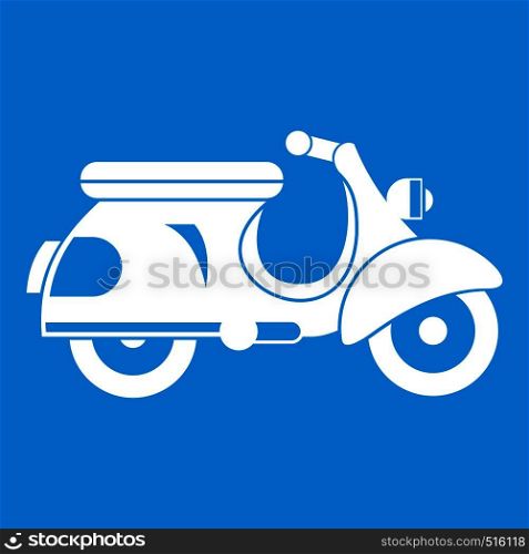 Scooter icon white isolated on blue background vector illustration. Scooter icon white