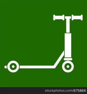 Scooter icon white isolated on green background. Vector illustration. Scooter icon green