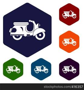 Scooter icons set rhombus in different colors isolated on white background. Scooter icons set