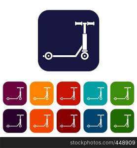 Scooter icons set vector illustration in flat style In colors red, blue, green and other. Scooter icons set flat
