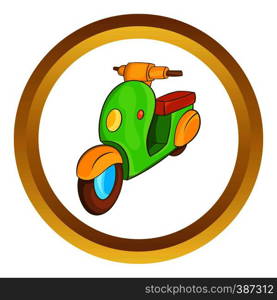 Scooter motorbike vector icon in golden circle, cartoon style isolated on white background. Scooter motorbike vector icon