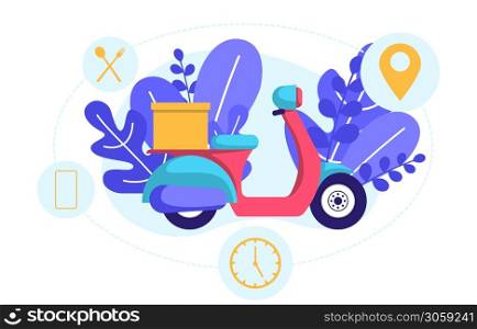 Scooter Motorcycle Delivery Service Food Shipping by Mobile Application