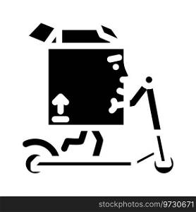 scooter ride cardboard box character glyph icon vector. scooter ride cardboard box character sign. isolated symbol illustration. scooter ride cardboard box character glyph icon vector illustration