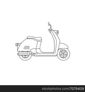 Scooter. Scooter line drawing. Vector thin illustration of retro little motorcycle.