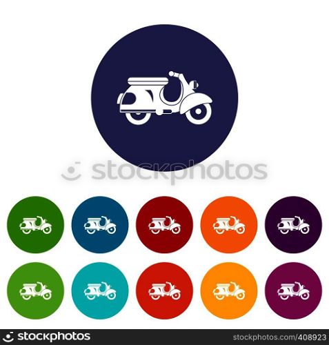 Scooter set icons in different colors isolated on white background. Scooter set icons