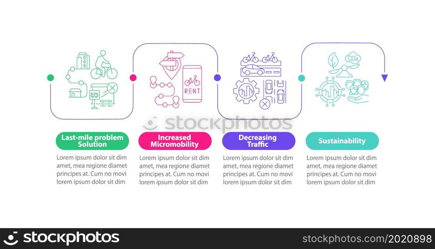 Scooter-share pros vector infographic template. Sustainability presentation outline design elements. Data visualization with 5 steps. Process timeline info chart. Workflow layout with line icons. Scooter-share pros vector infographic template