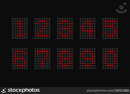 scoreboard numbers red light bulbs on dark background. scoreboard numbers light bulbs on dark background