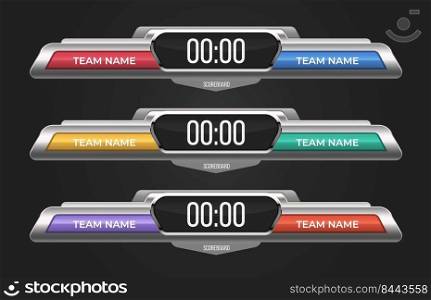 Scoreboard templates set. With electronic display for score and space for team names. Can be used for sport bars, cricket game, baseball, basketball, football, hockey matches